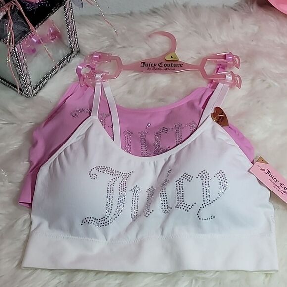 1748 JUICY COUTURE Bling Pink & White Rhinestones Bra Set or 2  NWT - Picture 1 of 4